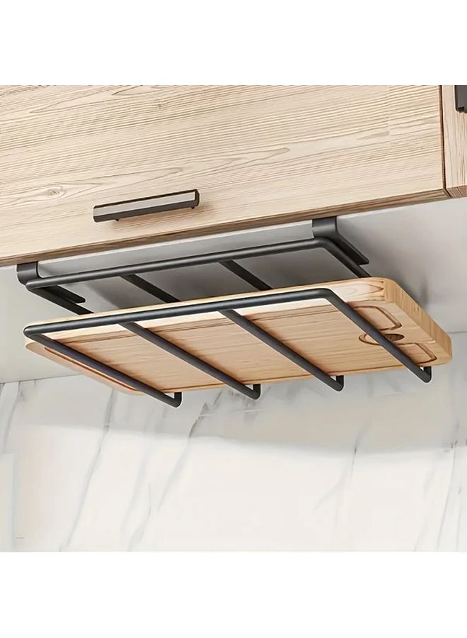 Black Metal Cabinet Door Storage Rack With Hooks For Kitchen Utensils - Image 1
